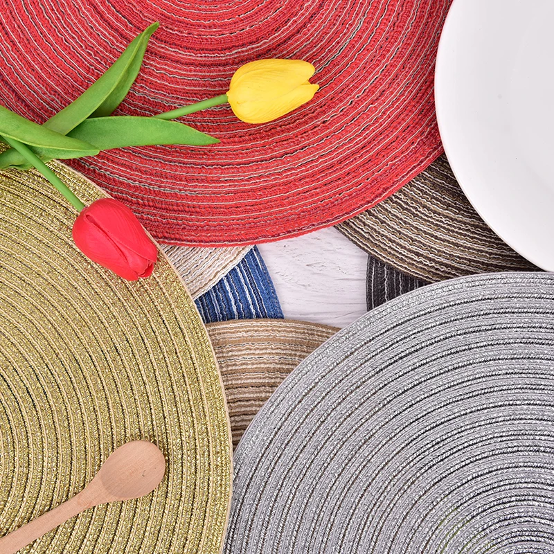 Round Woven PP Placemats Waterproof Dining Table Mats Non-Slip Tableware Bowl Pads Drink Cup Coasters Party Kitchen Supplies