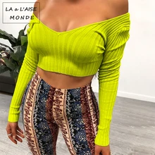 Новинка, сексуальный топ с открытой спиной, красный топ, открытый пупок, футболка с открытыми плечами, топы Спортивные с длинными рукавами для женщин