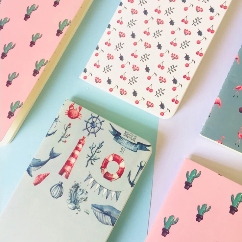 

12books 4 designs Notepad Cactus Flamingo Cherry Planner Notebook Diy Diary Book School Office Supply Student Book