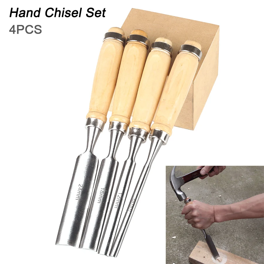 US 4Pcs Semi-Circular Woodworking Carving Hand Chisel Half Round Gouges  Tool Set