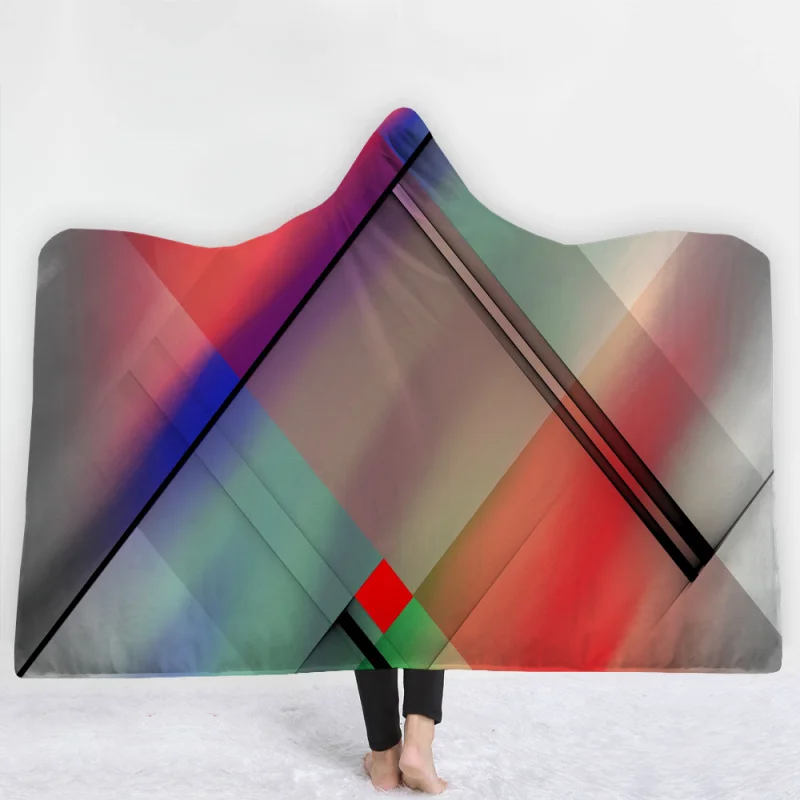 

Geometric pattern Print Hat Blanket Adult Hooded Coral Fleece Warm Wearable Blanket Wool Blanket Winter blankets 200x150cm