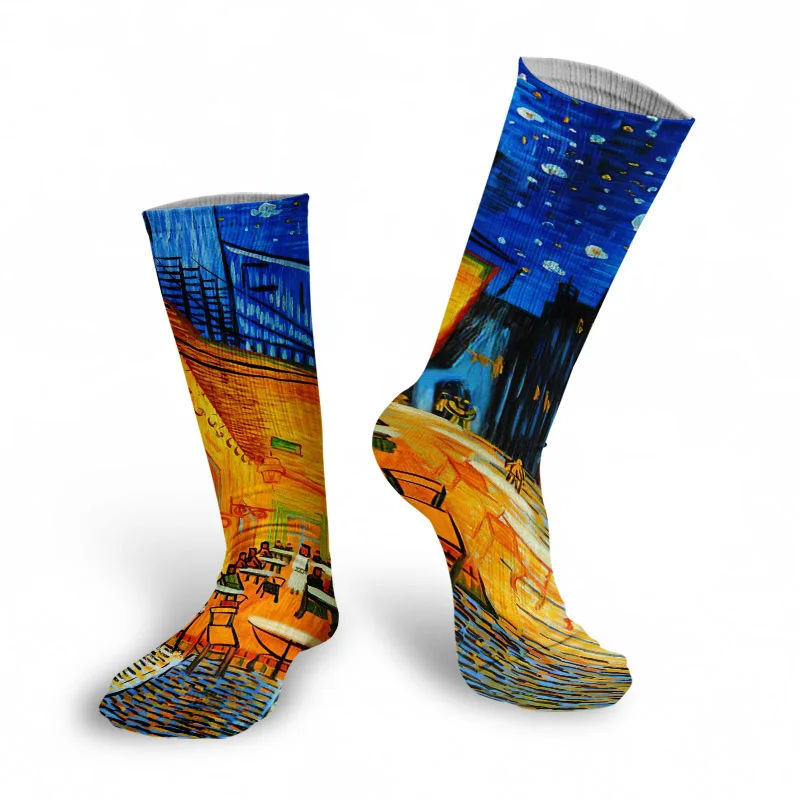 New Style Oil Painting Eiffel Tower Art Socks Men Women Pure Cotton Harajuku Retro Pastoral Scenery Happy Long Tube Funny Socks