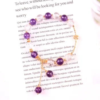 

Natural amethyst with popcorn crystal DIY bracelet female fashion popular design natural jade round bead jewelry romantic gift