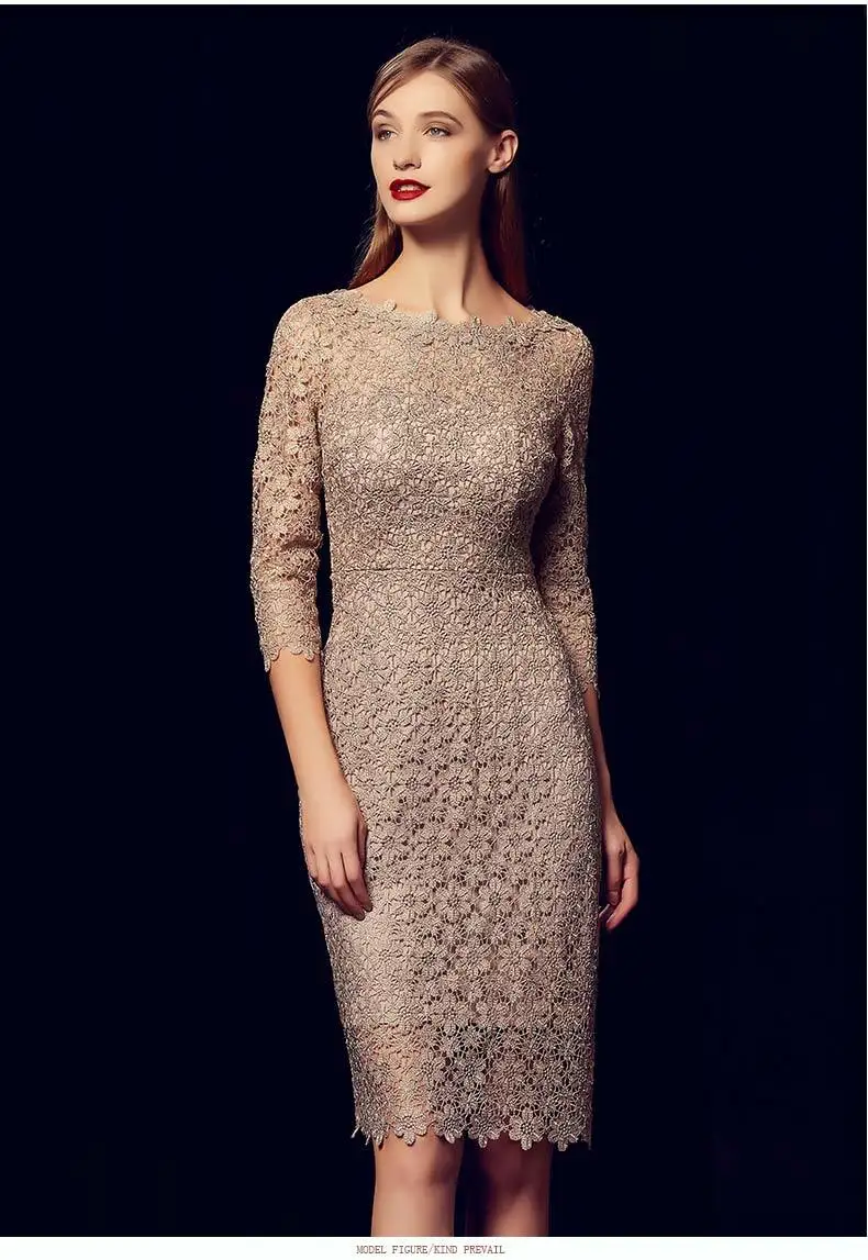 BGW Vestido Coctel Mujer элегантные коктейльные кружевные Платья с круглым вырезом и рукавами три четверти на молнии сзади куртки