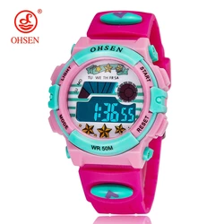 OHSEN Kids Sport Watches 50M Waterproof Red Cartoon Digital Wristwatch Stopwatch Electronic LED Children Watch For Boys Girls