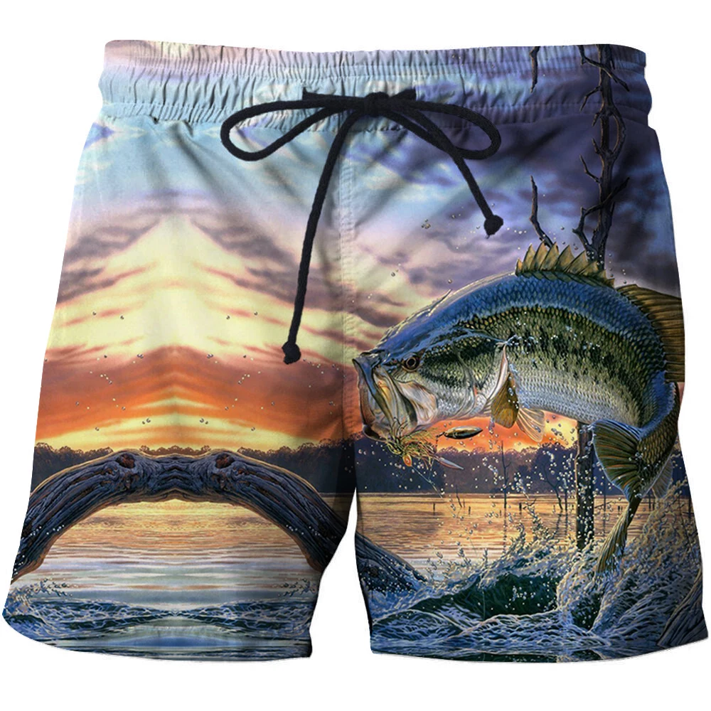 Popular 3d fishpole printed beach pants men's shorts quick-drying sports shorts