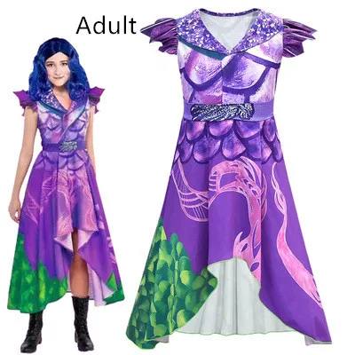 En Ligne Fantaisie Descendants 3 Costumes Cosplay femmes robe filles violet à manches courtes robes mascarade vêtements