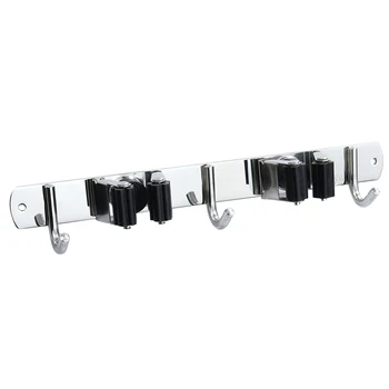 

Home Broom Mop Holder Sturdy Easy Install Stainless Steel Practical Wall Mount Closet Garden Space Saving Bathroom Organizer