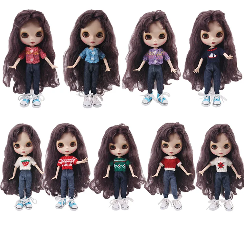 Аксессуары для кукол BJD Blyth одежда вязаный свитер джинсы Bjd 1/6 Одежда куклы фото