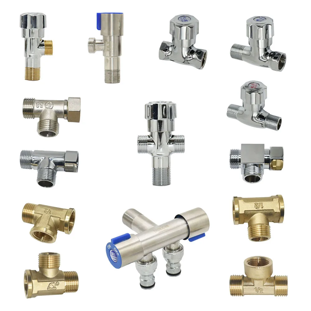 Messing 1/2" Gewinde Sanitär Anschluss T-Stück Wasser Splitter Wasserhahn 2/3-Wege-Ventil Rohrverschraubung Koppler für Badezimmer Küche
