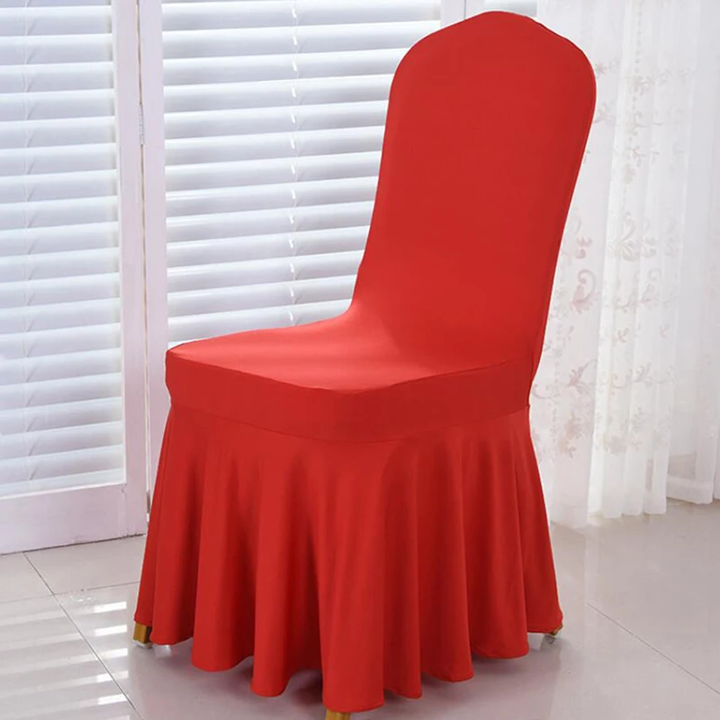red Однотонные чехлы на стулья из полиэстера, эластичные чехлы на стулья, белые чехлы на стулья для столовой, кухни, свадьбы, банкета, отеля - Цвет: red