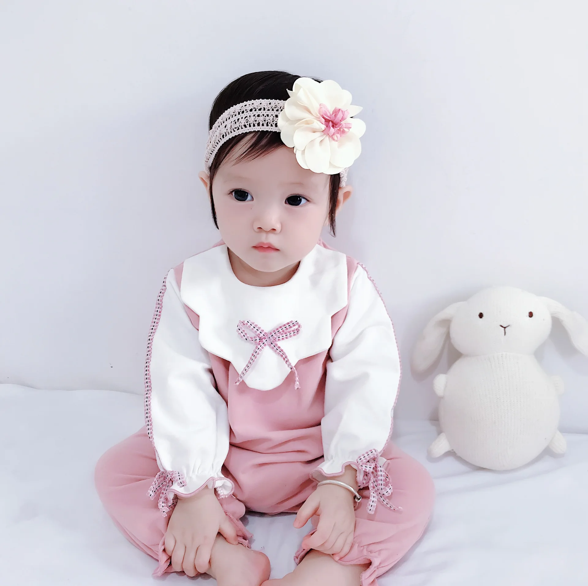 

Newborn Toddler Baby Girls Rompers Long Sleeve Kids Jumpsuits Autumn Baby Clothes pink 0-2Y