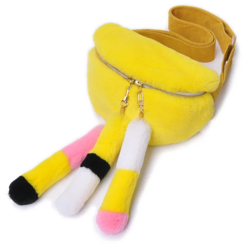 Женский Настоящий мех кролика поясная сумка пушистая теплая меховая женская прогулочная альпинистская лента для живота наивысшего качества на молнии - Цвет: yellow