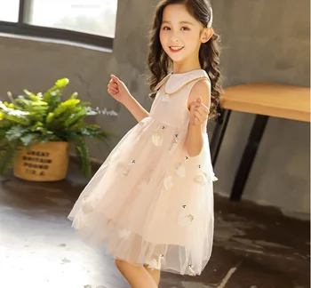 

Korean Style Sleeveless Girls' Dresses Children's Printing Lace Dresses Crew Neck Kid's Tulle Tutu Dress Christmas Gift ZL14