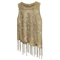 Sexy Shiny Gold Silver Knitted Tank Tops Women Bling Bling Sequined Tassels Knitted Vest  All Neon Store Clothes  Korean - Image 5
