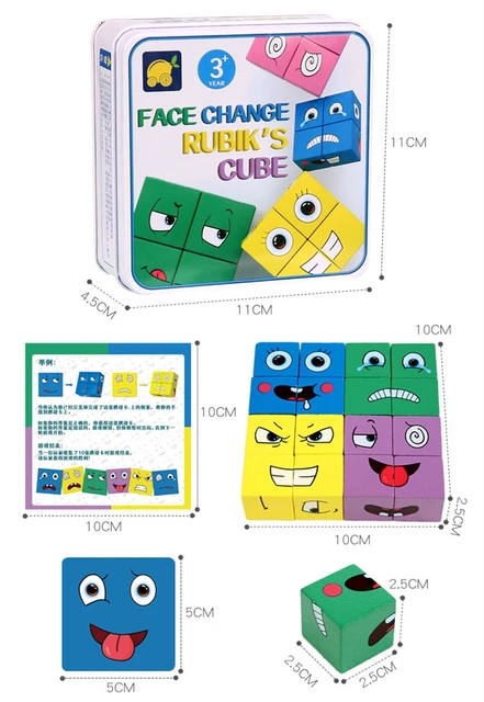 Montessori Wooden Expression Toys Face Building Block Puzzle Magic Cube Early Educational Toys Intelligence Development With Box 6