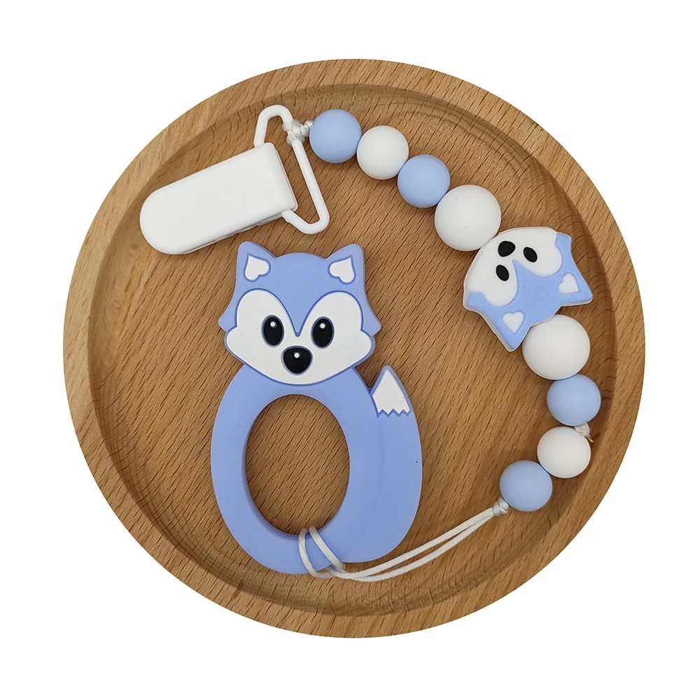 teether and chain 1 шт., Прорезыватель для зубов из пищевого силикона, животные, Детские Прорезыватели для зубов, соска, зажимы для цепи, ожерелье, лиса, мультфильм, детские жевательные игрушки, подарок для медсестры - Цвет: teether and chain
