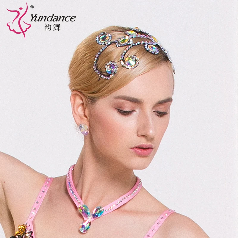 Modern Dance Headdress National Head Flower Latin Competition Diamond Accessories H-12