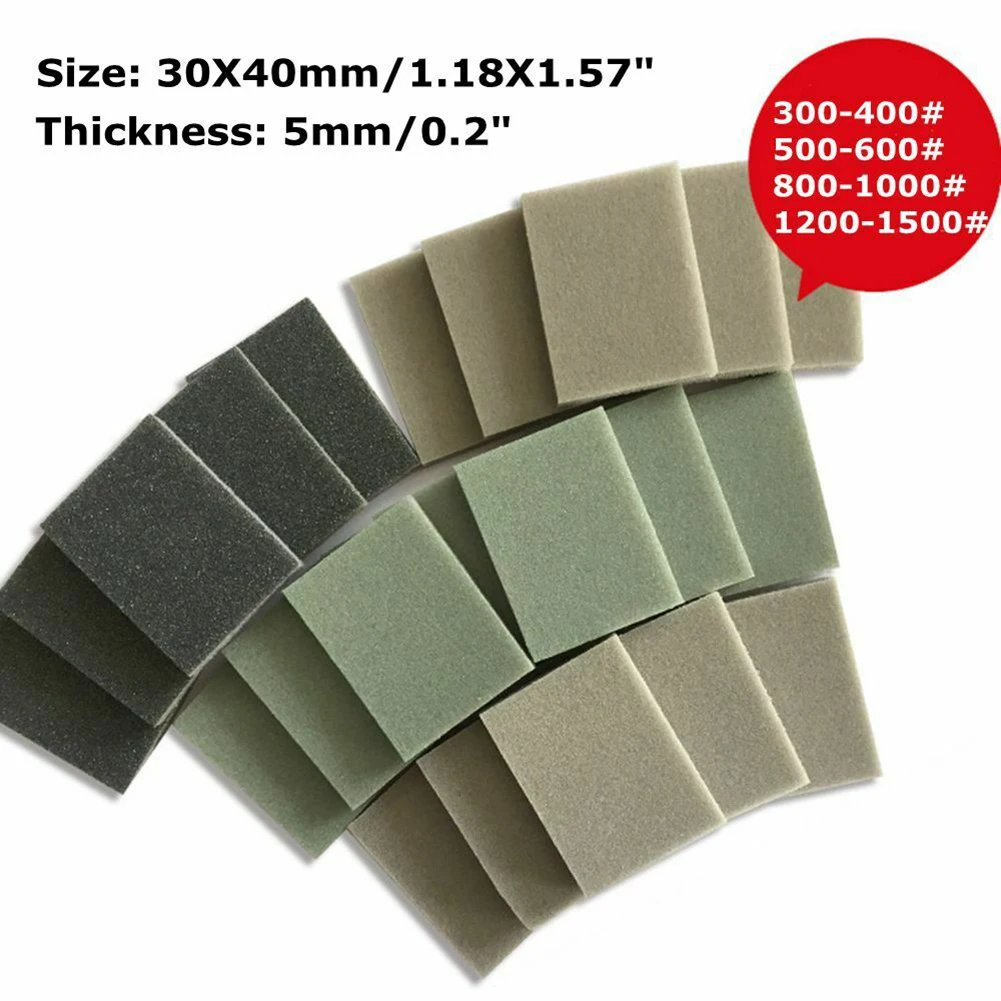 20Pcs Sponge Sanding Block Wet Dry Grinding Sandpaper 300-400 500-600 800-1000 1200-1500 Grit Polishing Pads Abrasive Sand Paper