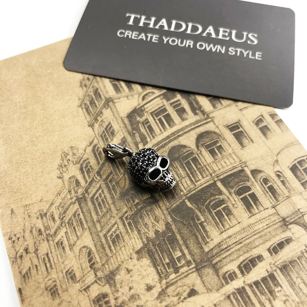 New Fashion Vintage Skeleton Pendant Charm Men Women Skull Fit Bracelet Party Halloween 925 Sterling Silver Gifts Collier Femme