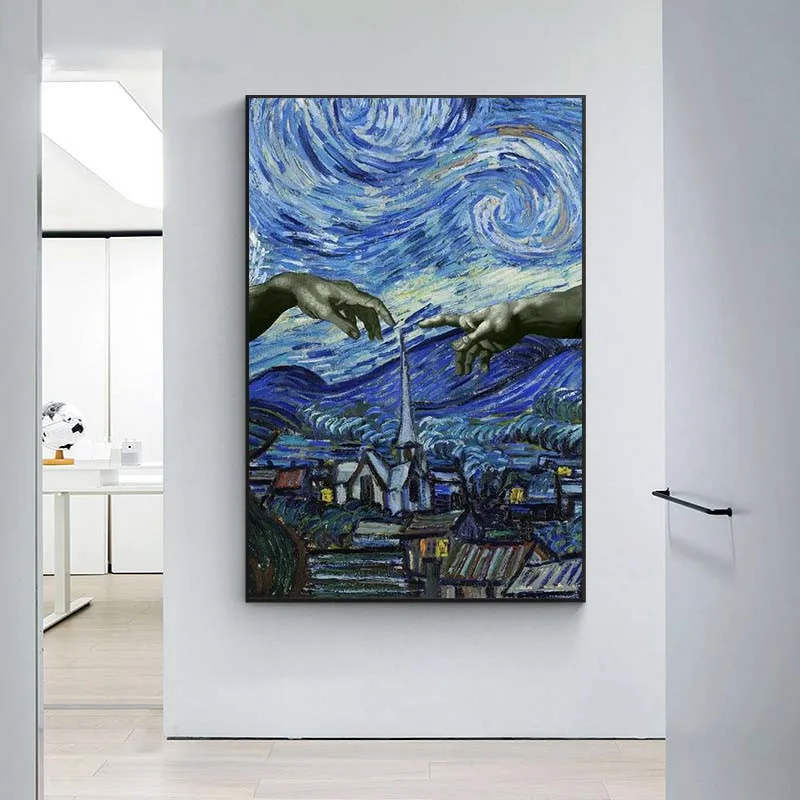 

Creation Of Adam on Starry Night Canvas Paintings Impressionist Famous Artwork Re-creation Posters And Prints Wall Art Pictures