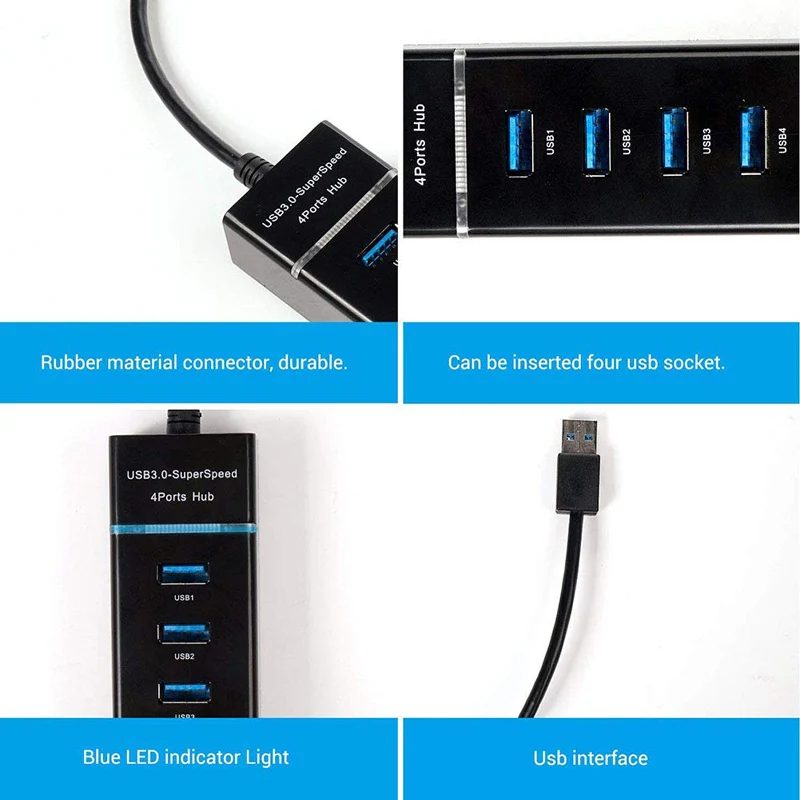 BinFul usb-хаб 3,0 внешний 4 USB порт питания для Windows Mac Linux ноутбук 4 порта s usb разветвитель со светодиодный HUB-USB