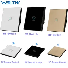 RF433 Wall Touch Switch Remote Control Lighting Smart Switch 220V With Crystal Glass Panel 1 Gang White Black Gold EU Standard