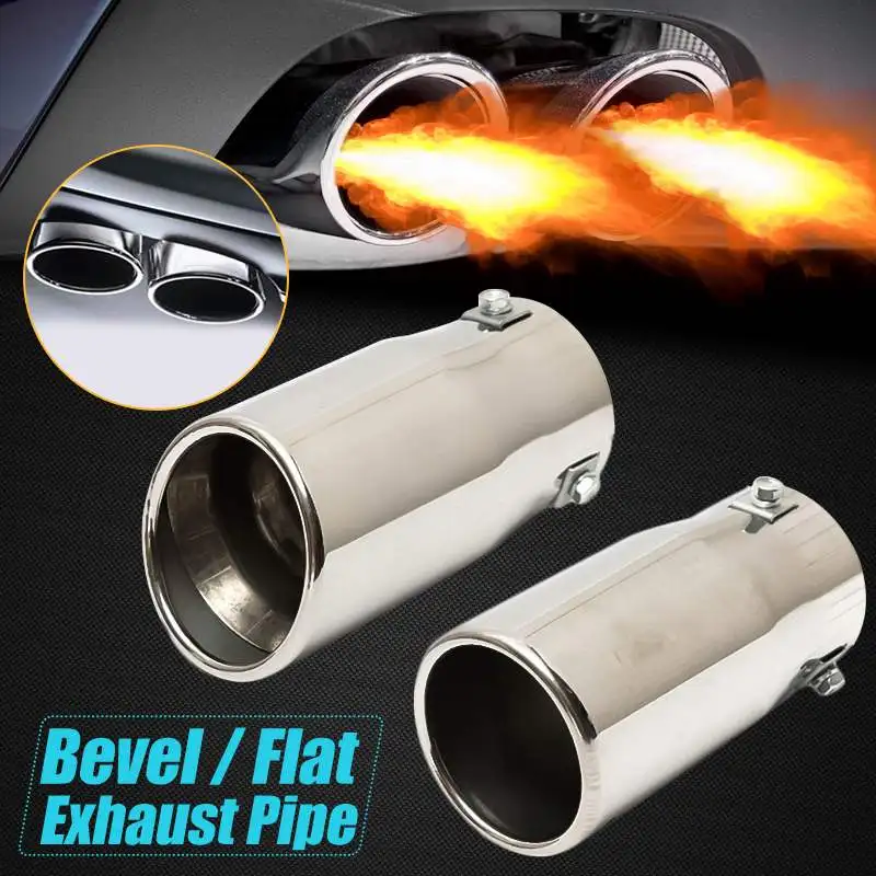 Beve Flat Vehicle Car Auto Chrome Exhaust Pipe Tip Muffler Steel