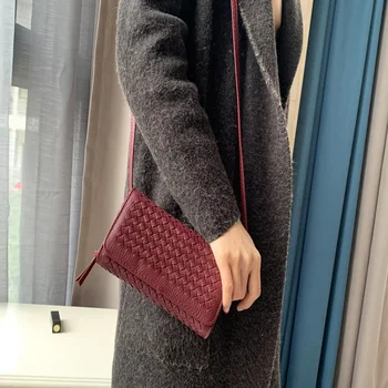 

Hot New Arrival Knitting Women Clutch Wallet Fashion Day Clutch Handmade Leather Lady Shoulder Messenger Bag