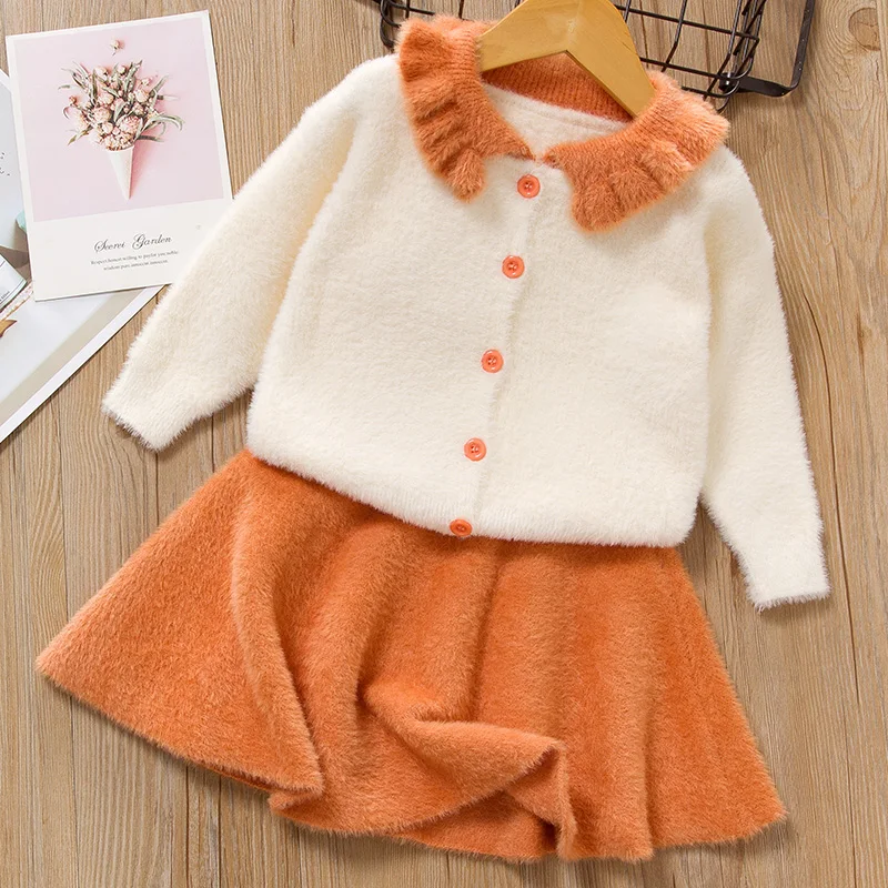 Menoea для девушек одежда осень-зима верхняя одежда новые футболки с длинными рукавами, с украшением в виде галстука-бабочки; детская трикотажная одежда из 2 предметов Детский костюм для девочек Костюмы набор - Цвет: AX1245 Orange