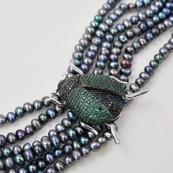 

GG Jewelry 8" 6 Strands Black Pearl CZ Bee Bracelet