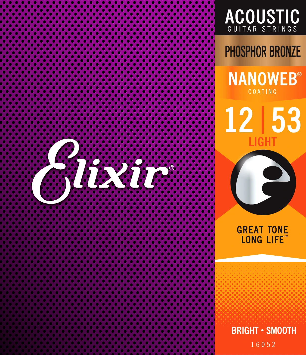 Elixir струнная акустическая Фосфорная бронза с покрытием Nanoweb, все модели - Цвет: 16052	012-053