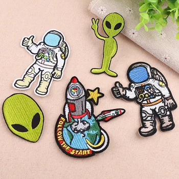 

Astronaut Embroidery Patches for Jacket Iron on Transfer Stripes Alien Appliques Clothes Sticker Clothing UFO Badge for Backpack