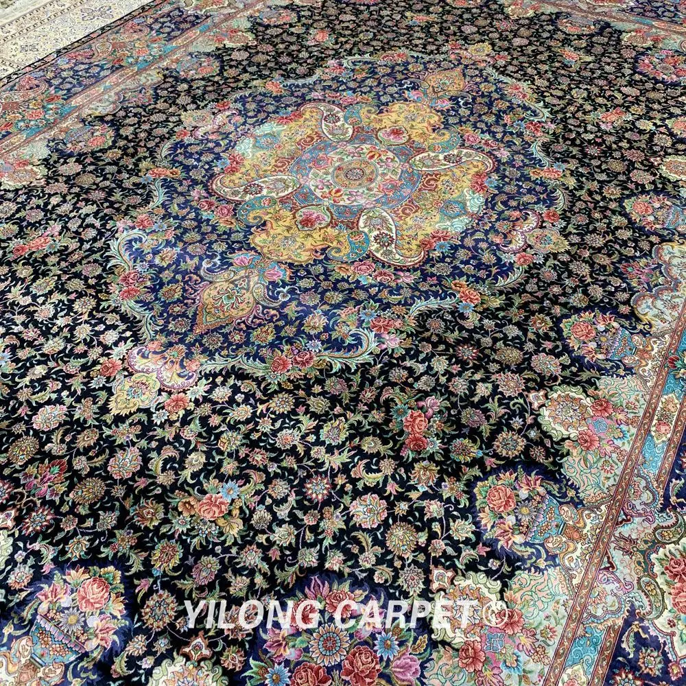 Yilong 10'x14 ручной работы Турции большой шелковый ковер Синее и красное медальон Роскошные изысканный ковер handknotted (ml003a10x14)