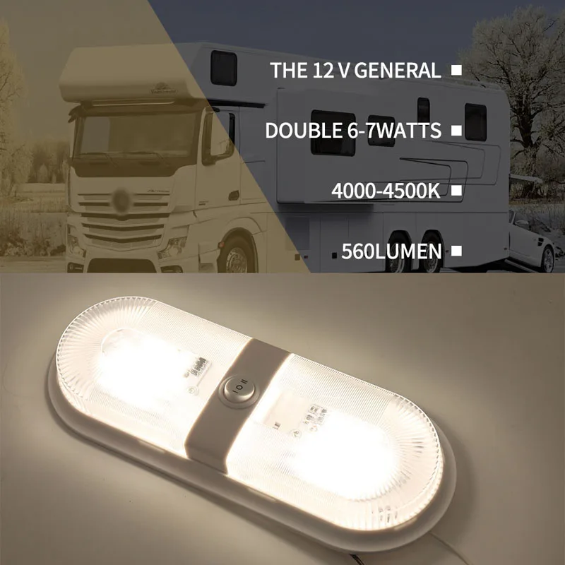 

12V-24V Car Interior LED Dome Light Ceiling Lamp with Independent Switch Control for RV Marine Boat Yacht Camping Car Motorhome
