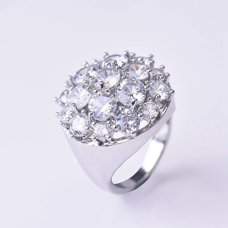 Luxury Big Full Zircon Stone Ring Female Silver Engagement Ring Vintage Party Wedding Band Crystal Flower Rings For Women