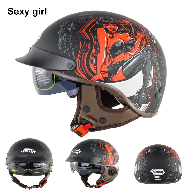 Summer Half Helmet Cool Printed Dot Half Face Capacete De Moto Retro
