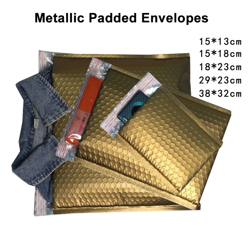 Gold Metallic Padded Envelopes Wedding Gift Bags Foil Postal Envelopes Padded Shipping Mailing 10PCS bubble mailers