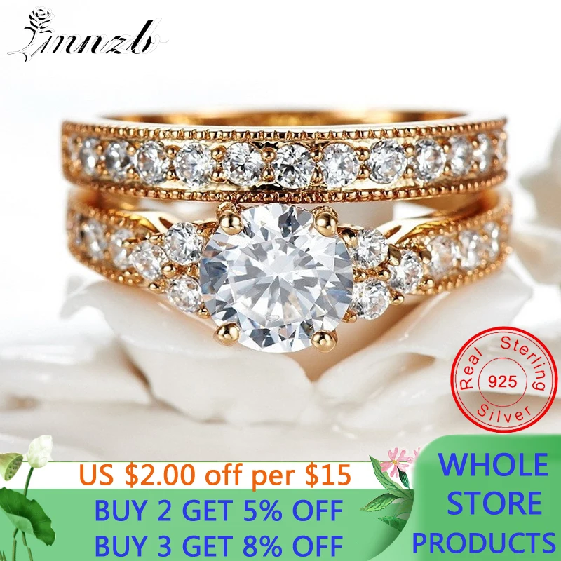 With Certificate Real 925 Sterling Silver 18K Gold Rings Set Natural 2.0ct Zirconia Gemstone Fine Jewelry Wedding Band for Women