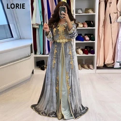 LORIE Gold Lace Abiye Gece Elbisesi Velvet Grey Moroccan Caftan Evening Dress Party Full Long Sleeves Dubai Formal Evening Gowns