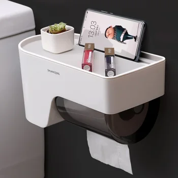 

Paper Towel Dispenser Waterproof Toilet Paper Holder Stand Free Punching Toilet Paper Holder With Shelf Storage Box for Toilet
