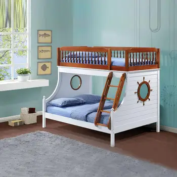 

ACME Oak White Two-color Bunk Bed With Two Single Beds Full Bed Convenient Guardrail With Decorative Hinges