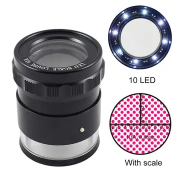 

10X Magnifying Glass Stand Measuring Magnifier Scale Loupe with LED Light Support Dropshipping