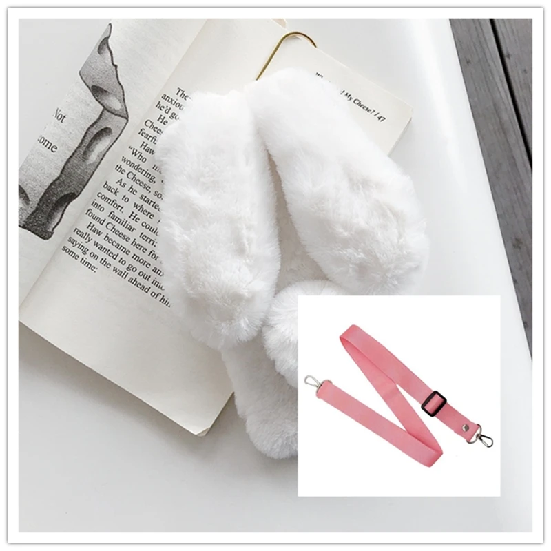 Shoulder Strap Case for Huawei Y9S Y9A Y9 Prime 2019 Y7P 2020 Y7 Pro 2018 Y8P Y8S Neck Lanyard Fluffy Rabbit Plush Fur Cover Huawei dustproof case Cases For Huawei