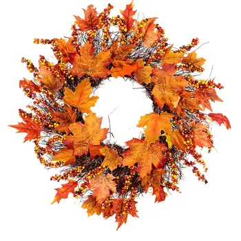 

Artificial Wreath Weaving Vines Fruit Branches Fall Front Door Maple Leaf Wreath Decor For Christmas Thanksgiving Gift Universal