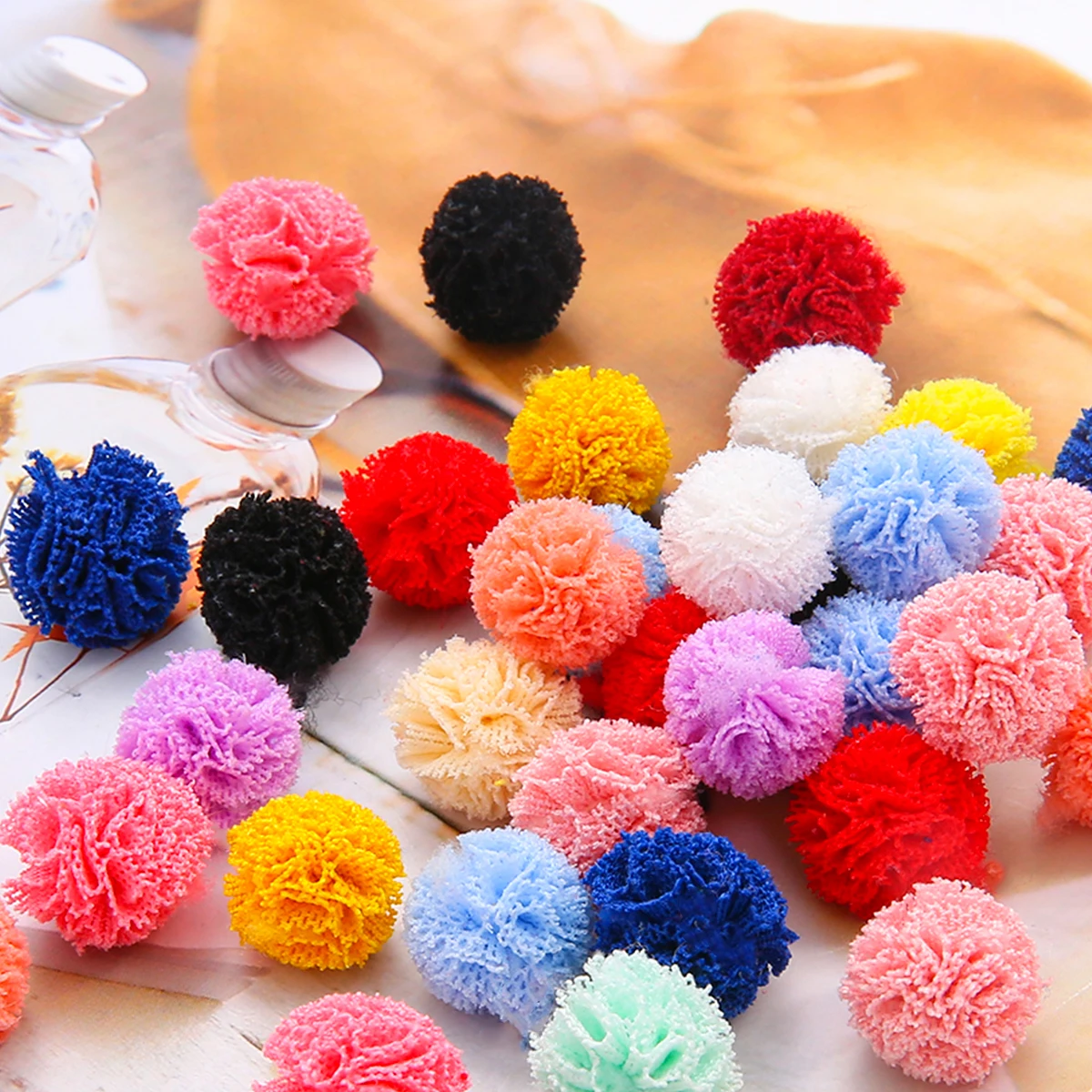 Korea Lace Ball DIY Gauze Elastic Flower Pompoms 30Pcs/lot 15mm Craft Plush Mesh Pendant For Hairpins Jewelry Making Accessories pom poms craft supplies,jewelry making supplies,craft supplies
