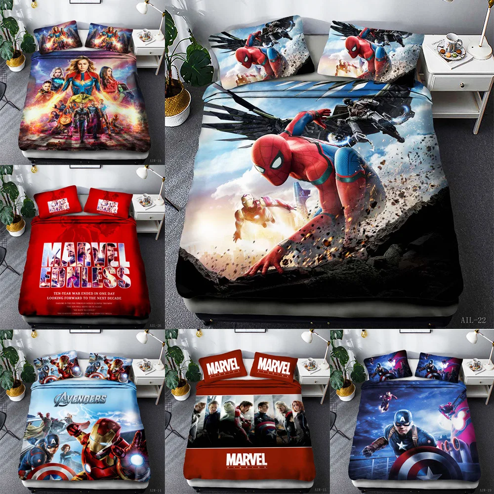 Комплект постельного белья с 3D принтом Marvel для мальчиков и девочек, с изображением Человека-паука, Капитана Америки, пододеяльник, Комплект постельного белья, постельное белье