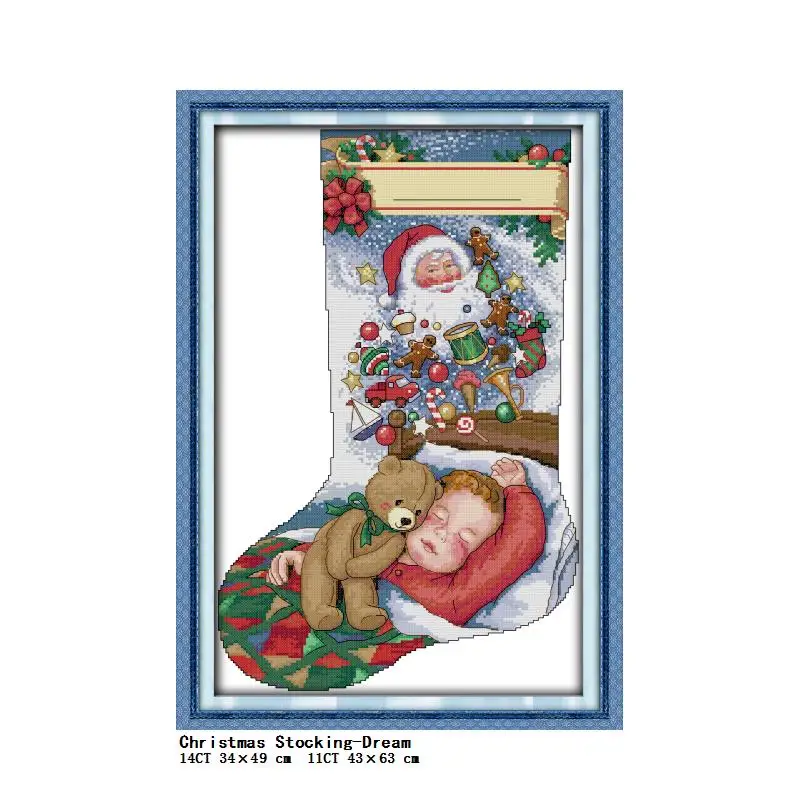 Christmas Stocking Stamped Cross Stitch Kit Cartoon Pattern 14CT 11CT Count Printing Embroidery Craft Set Needlework Gift