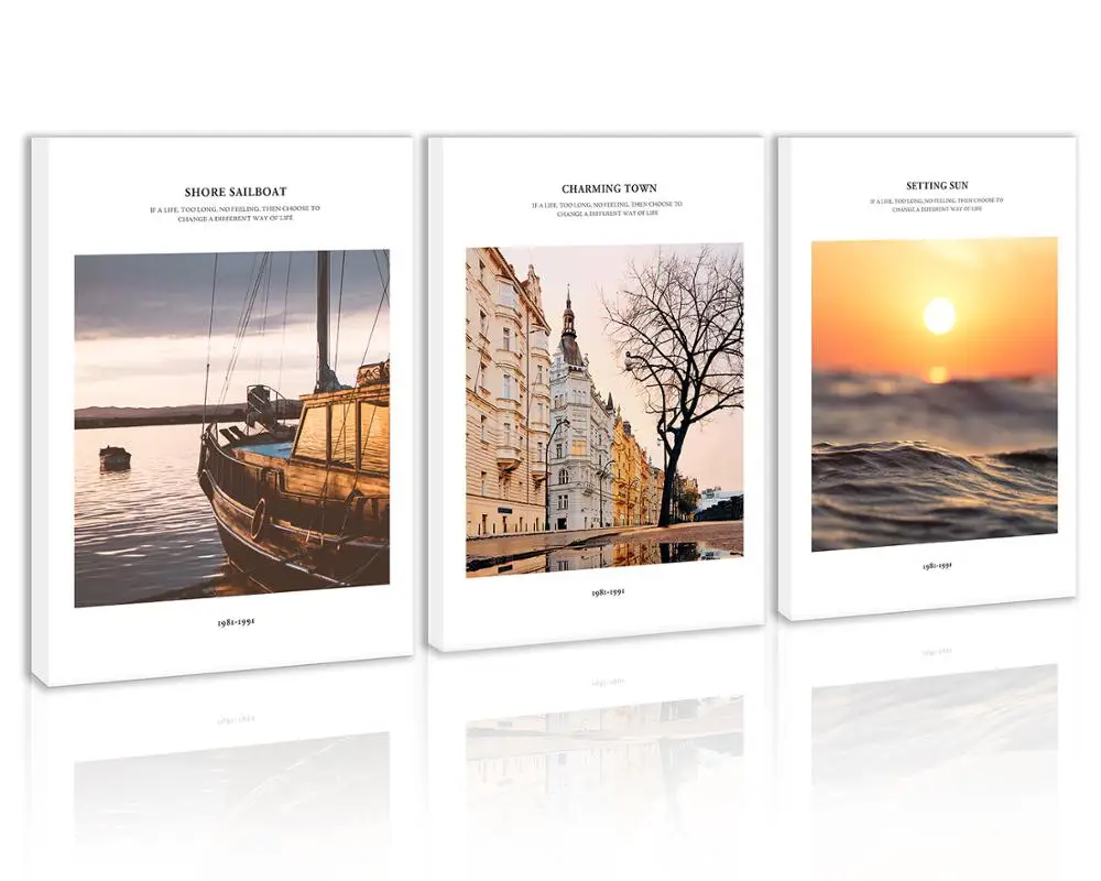 Seascape Sailboat Sunset Wall Art Decor Town Landscape Canvas Painting Kitchen Setting Sun Prints Pictures for Home Living Room | Дом и сад