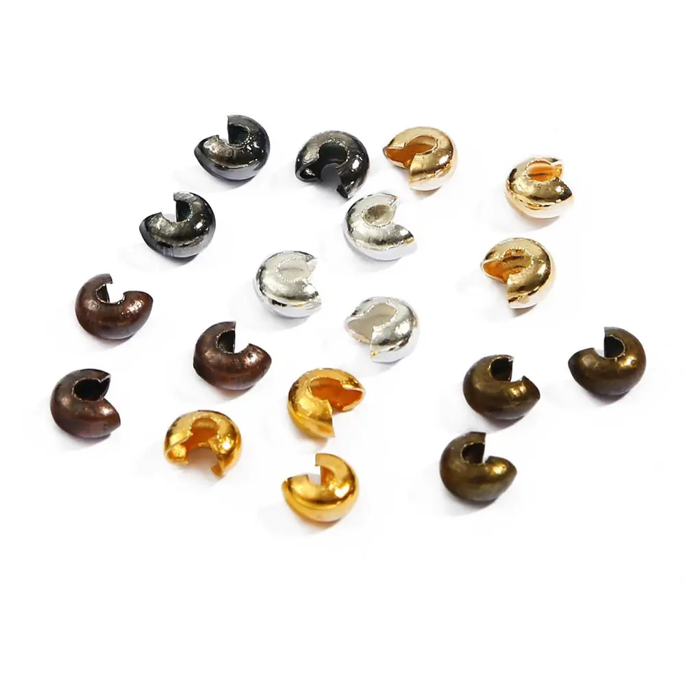 3/4/5mm 100 Uds abrir cuentas de engarce cubre nudo perlas puntas de extremo para la fabricación de la joyería de plata/oro/rodio/bronce/cobre chapados en